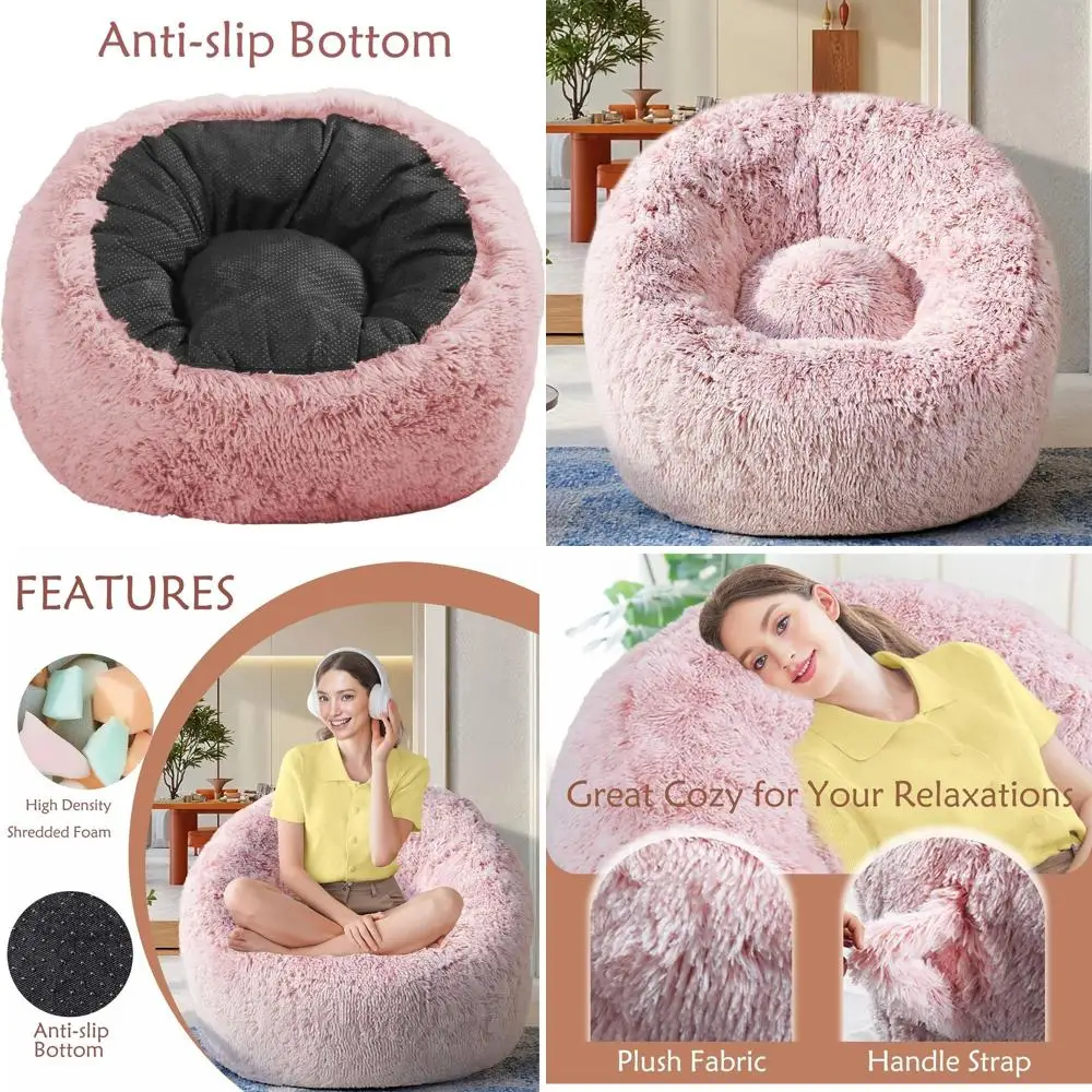 

Ультрамягкое кресло-мешок из пены с эффектом памяти для всех возрастов – идеально для гостиных, общежитий и спален, розовое
