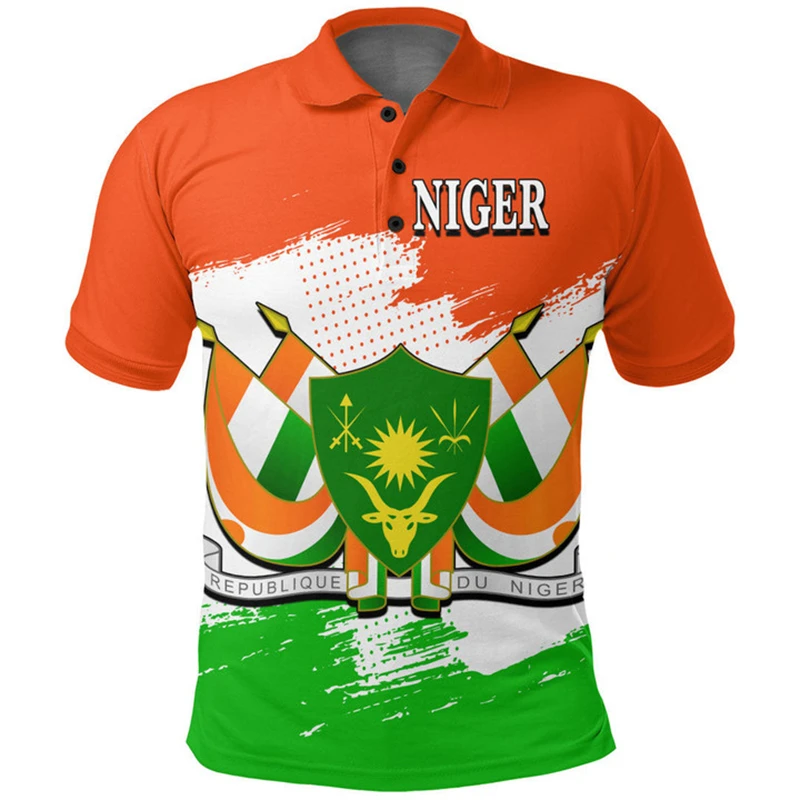 Summer Mens Polo Shirt Causal Fashion Sweatshirt Niger NE Flag 3D Print T Shirt Short Sleeve Homme Vintage Streetwear Loose Top