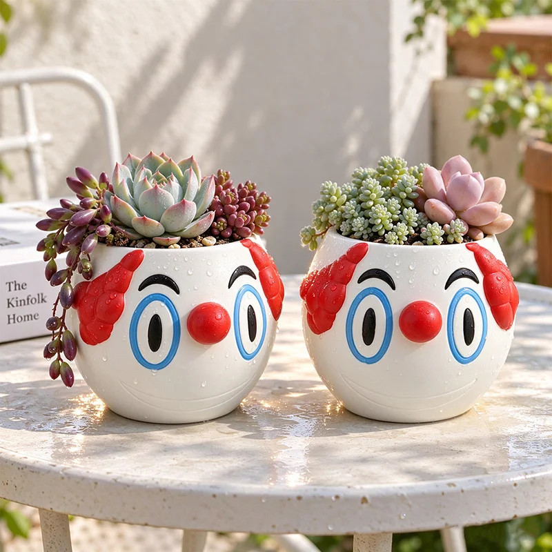 Clown Resin Succulent Planter Cartoon Face Mini Flower Pot Desktop Balcony Plant Container Home Tabletop Decor Creative Gift