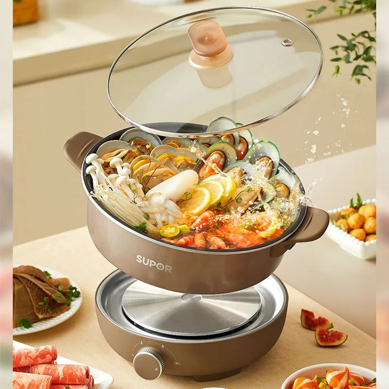 SUPOR Chinese Hot Pot With Lid 4L Capacity Divided Hotpot Kitchen Cooking Pan Multifunctional Electric Pot Home Appliance