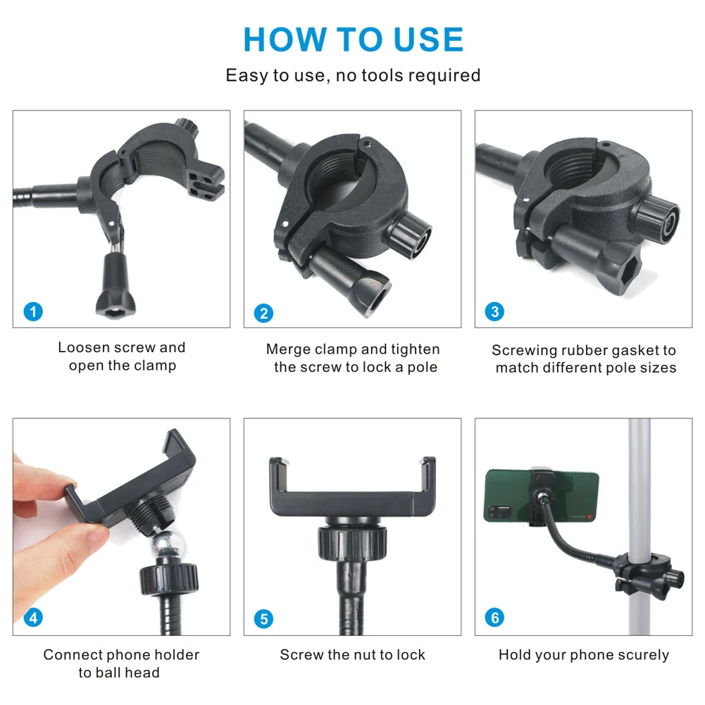 Flexible Phone Support Multi-Purpose Adjustable Mic Stand Holder Gooseneck Pole Long Cellphone Mount for Drum Mobile Phone