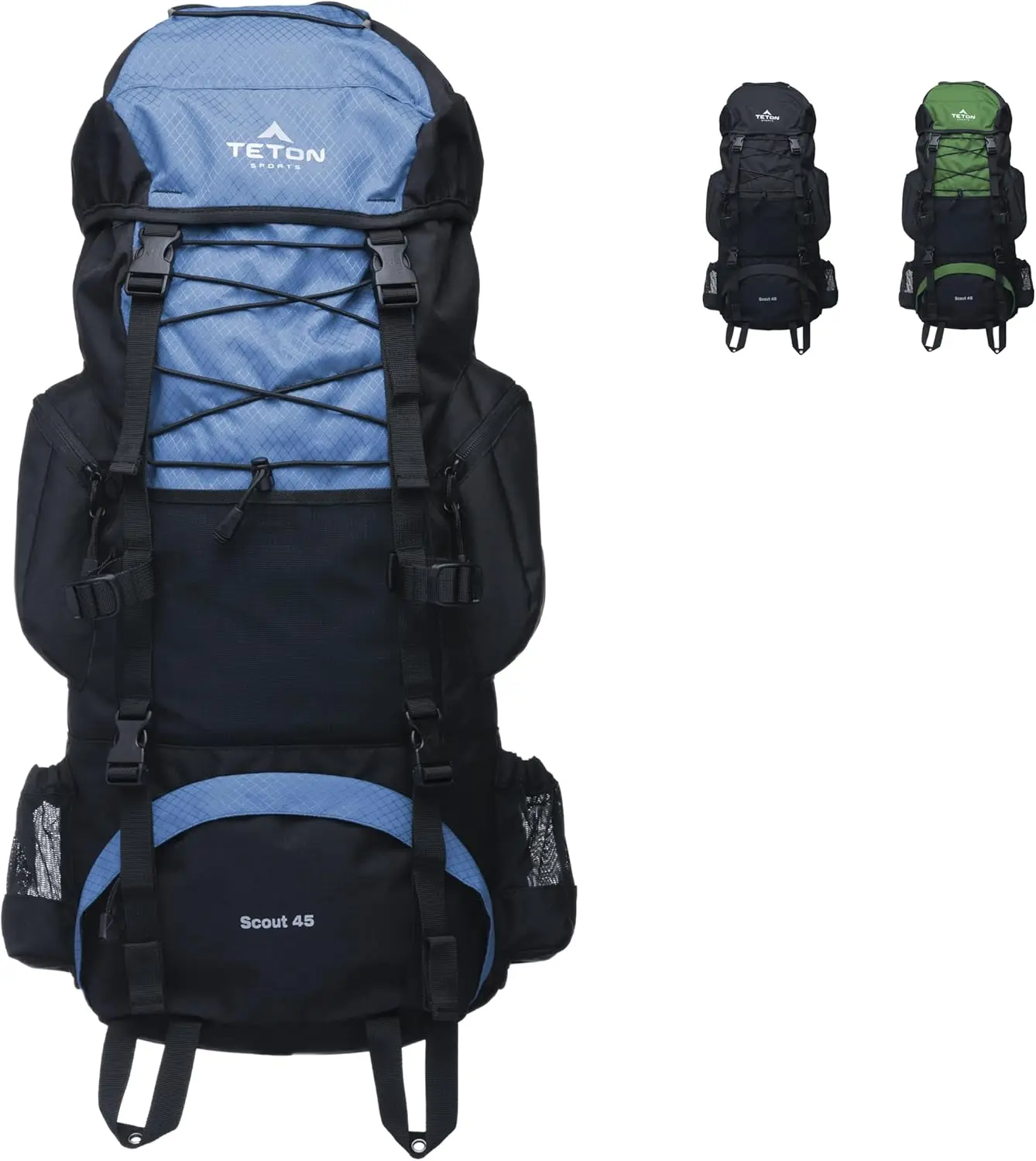 

45L Internal Frame Backpack for Hiking, Camping, Backpacking with Rain Cover in Bluejay