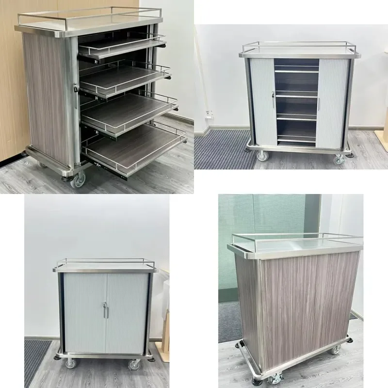 Hotel Restaurant Serving Trolley with Shuttered Doors for Beverage Liquid Storage