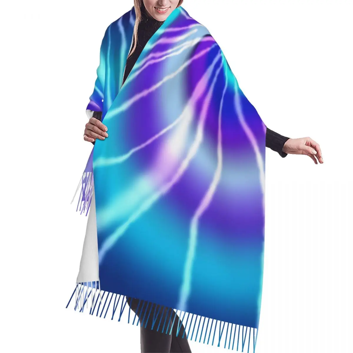 Custom Blue Tie Dye Scarf Wrap for Women Long Winter Fall Warm Tassel Shawl Unisex Traditional Dyeing Art Scarves