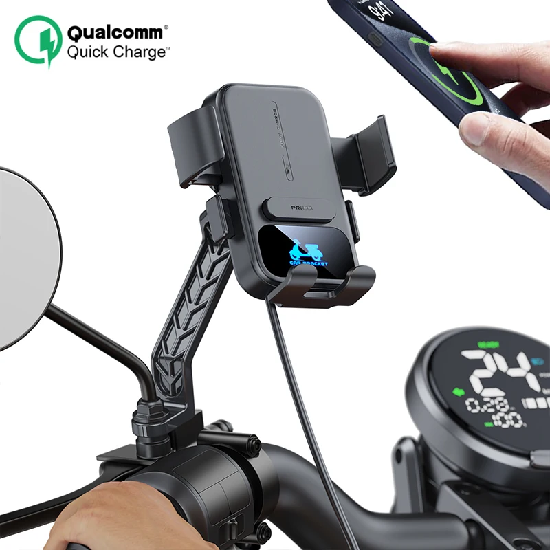 

360 ° Вращающееся мотоциклетное беспроводное зарядное устройство Qi 15 Вт, держатель для телефона для верховой езды, работа одной рукой, быстрая зарядка для подставки 4,7-7,2 дюйма