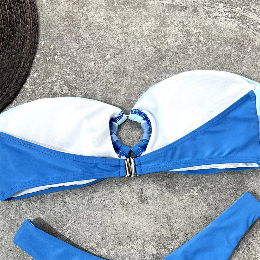 Sexy Splicing Bandeau Bikini mit mittlerer Taille, Damen-Badebekleidung, zweiteiliger Bikini-Set, Badeanzug, Badebekleidung, Damen-Bikini V3769 – Detail 13