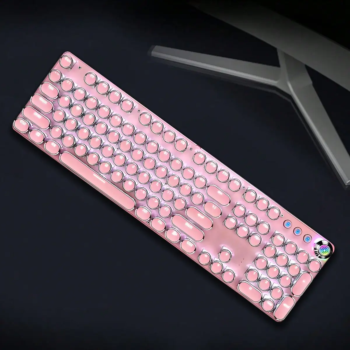 

Typewriter Style Mechanical Gaming Keyboard RGB Backlit Wired Blue Switch Retro Round Keycaps 104 Keyboard (Pink 104 Keys RGB)