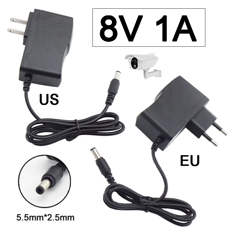 

5.5mmx2.5mm AC DC Power Supply Adapter 110V 220V Converter 8V 1A 1000ma For LED Strip Light