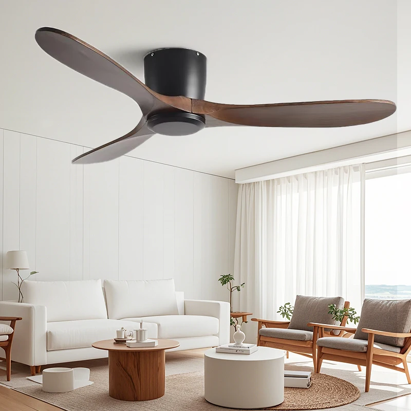 42/52 Inch Low Profile Wooden Ceiling Fan for Commercial and Industrial Use, Black Finish, Without Lamp, Remote Control Included