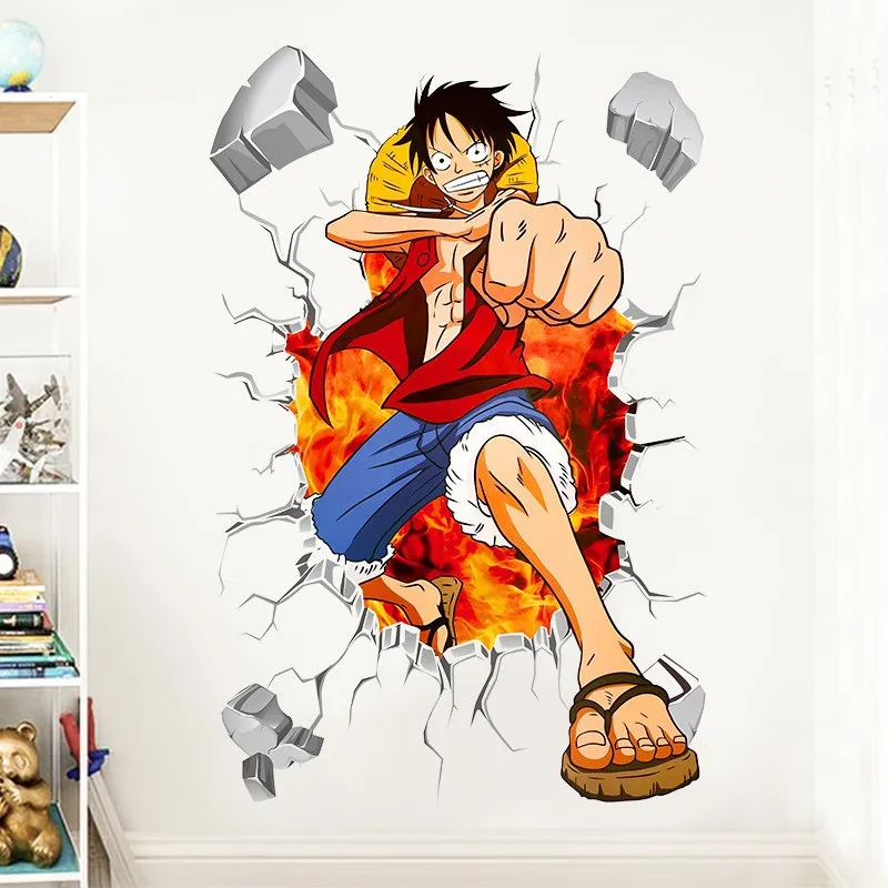 Anime ONE PIECE Monkey D Luffy 3D Broken Wall Sticker Bedroom Decoration Graffiti Sticker Children\'s Toy Birthday Gift