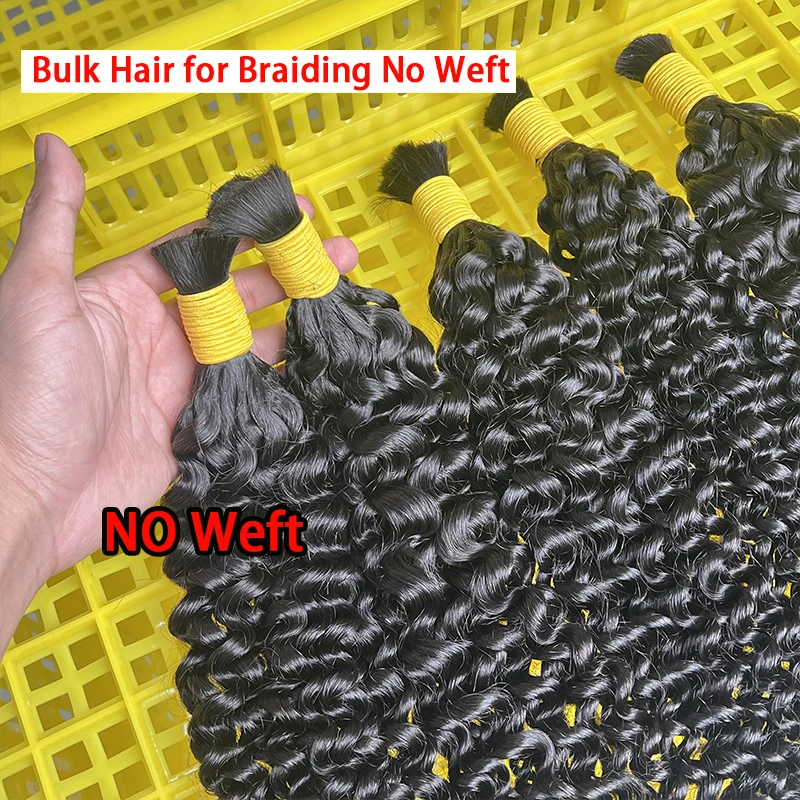 Deep Curly 100% Human Hair Bulk for Braiding Hair Extensions No Weft Brazilian Jerry Curly Natural Black Boho Braiding Hair Bulk