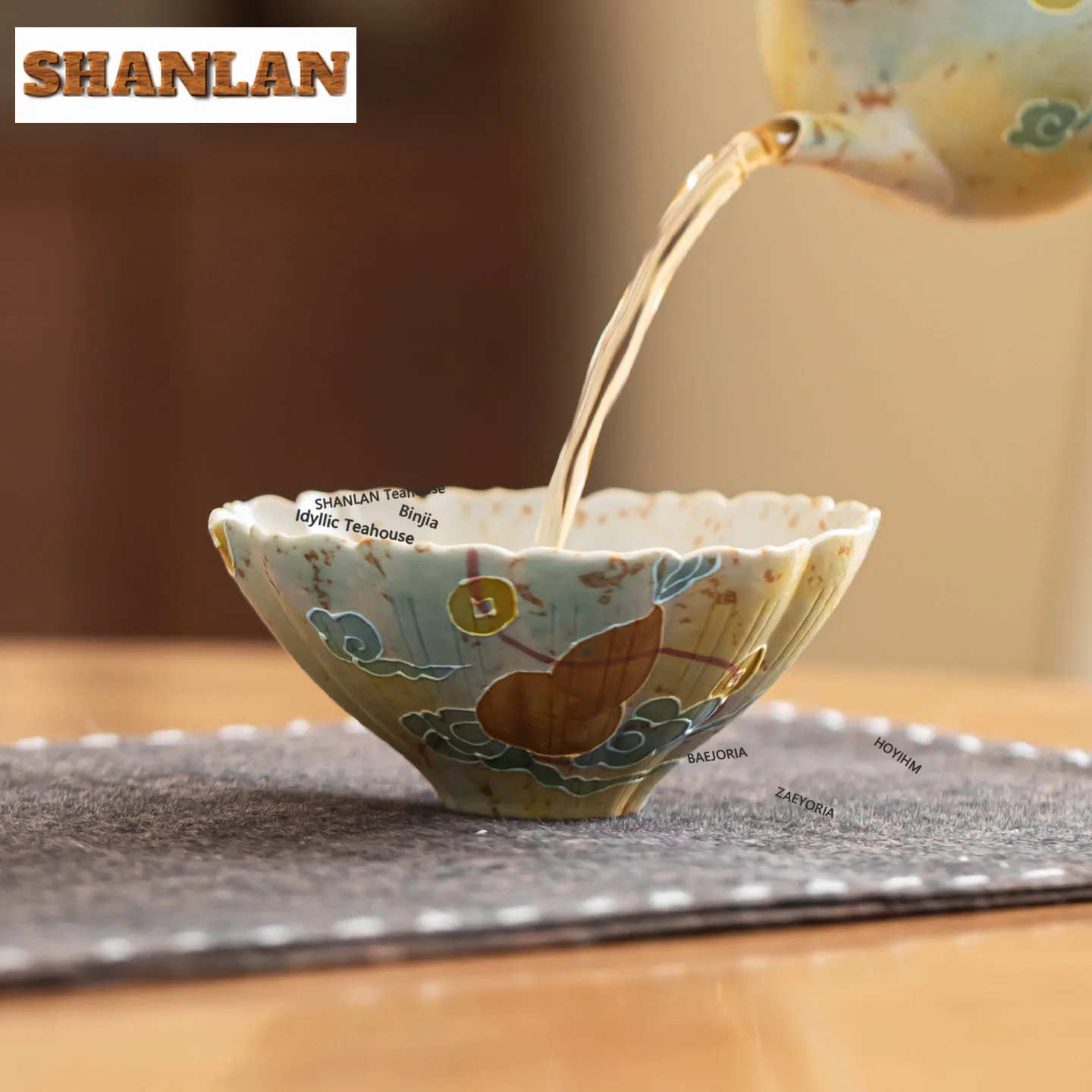 HOYIHM 90ml Caramel Hand-painted Gourd Teacup Antique Tea Bowl Sample Tea Cup Tea-tasting Fragrance Cup Jianzhan Master Cups Cha