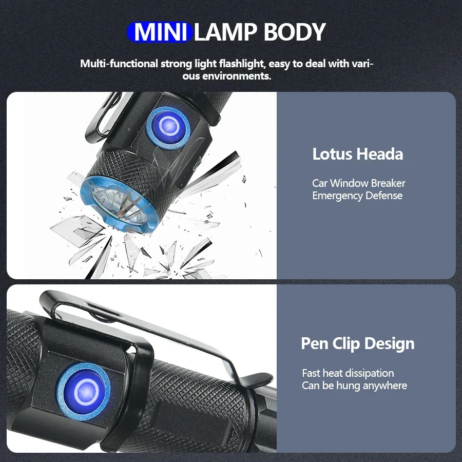 High Power Led Flashlights Mini XHP50 Camping LED Torch with Tail Magnet Camping Fishing Lantern USB Rechargeable Hat Clip Light