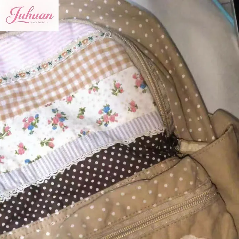 Japanese Vintage Y2k Aesthetic Backpack Sweet Cute Flower Print Schoolbags Women Patchwork Striped Plaid Backpacks for Students