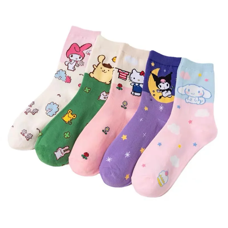 New Kawaii Sanrio Socks Hello Kittys Kuromi Cartoon Anime Short Socks Cotton Soft Breathable Spring Autumn Winter Girls Gift Y2K