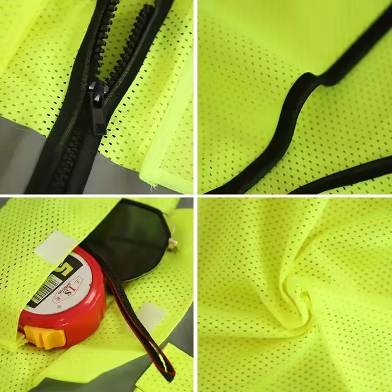 Summer Unisex High-Visibility Safety Vest with Pockets and Zipper Durable Mesh Material Ideal for Construction Outdoor Workers