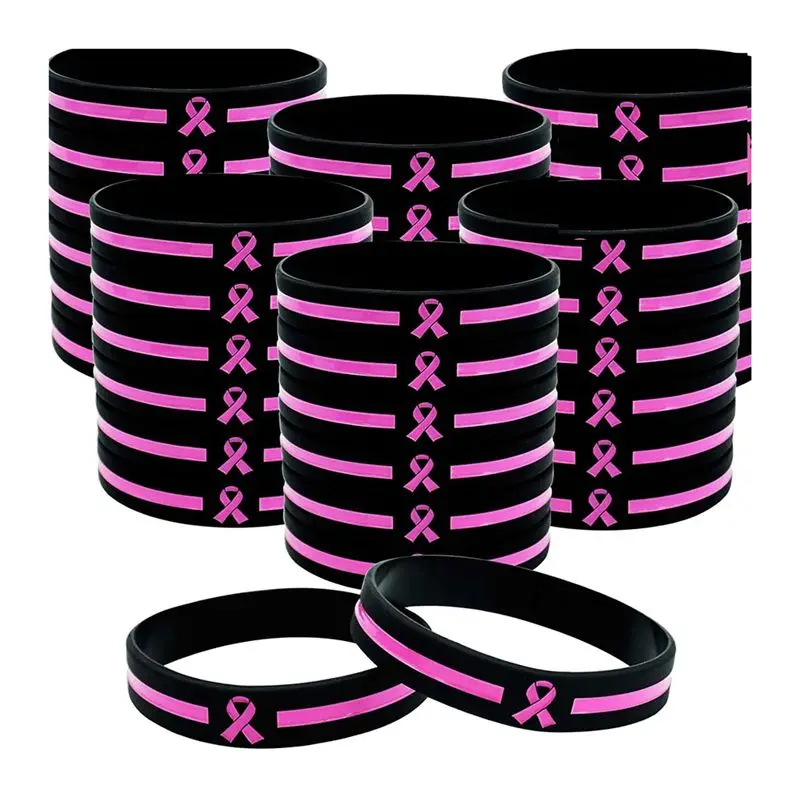 PHILE-36 Pcs Breast-Cancer Awareness Bracelets Bulk Items Accessories Simple Pink Ribbon Silicone Wristbands