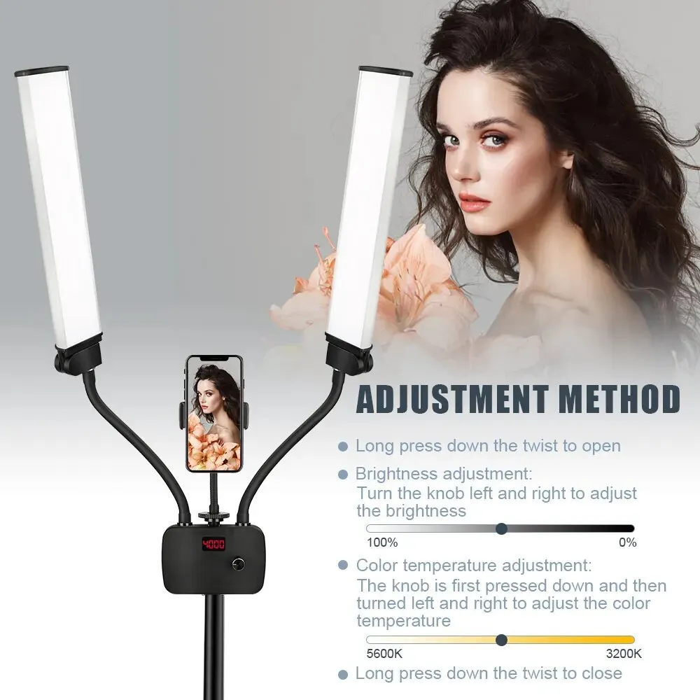 22INCH LEDs Photographic Double Arms Fill Light 45W Long Strips LED Lamp LCD Screen Photo Studio Lighting Live Broadcast