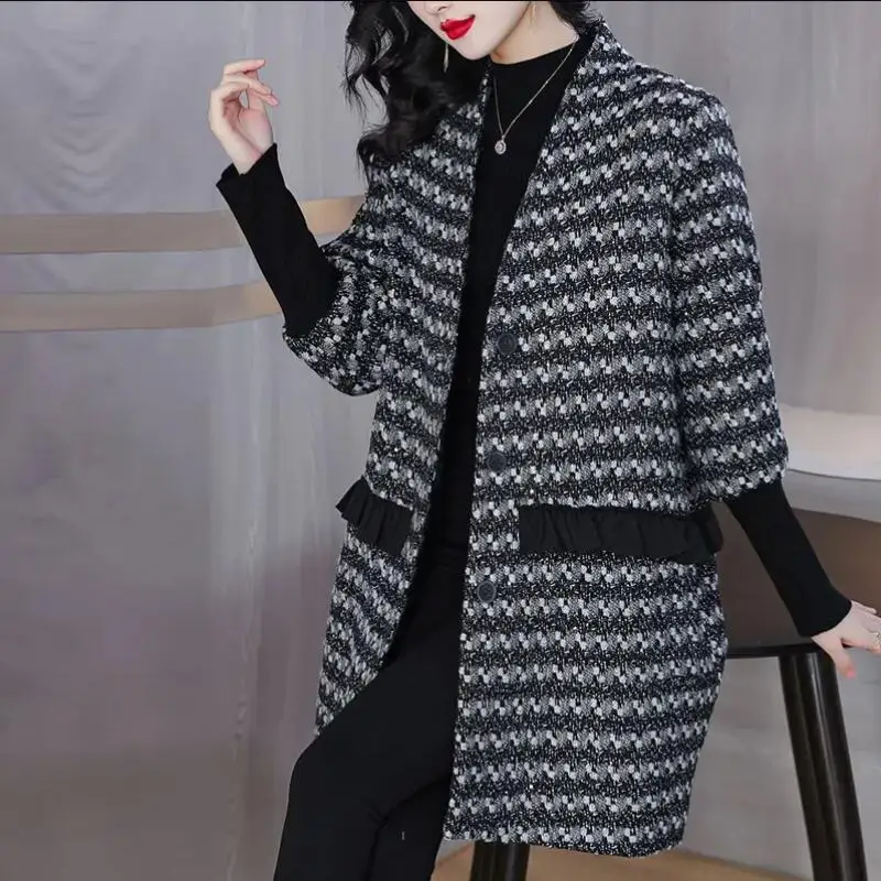2026 New Women Autumn Winter Fat Mm Medium Long Coat Casual Comfort Warm Loose Western Style Mediu Long Large Size Woolen Coat