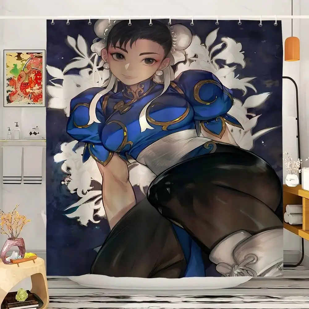 C-Chun-Li Modello Anime Bagno Tenda da doccia Bagno Tenda divisoria Luce opaca Materiale impermeabile Bagno