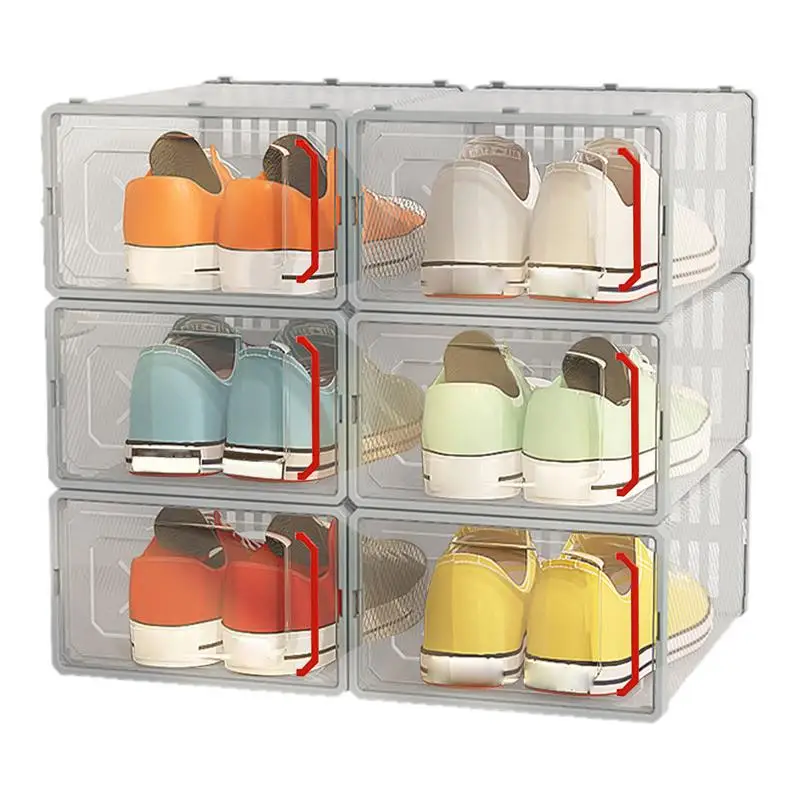 

Shoe Storage Box 6PCS Clear Stackable Shoe Storage Bins Sneaker Storage Space Saving Sneaker Holder Shoe Rack For Closet Boot