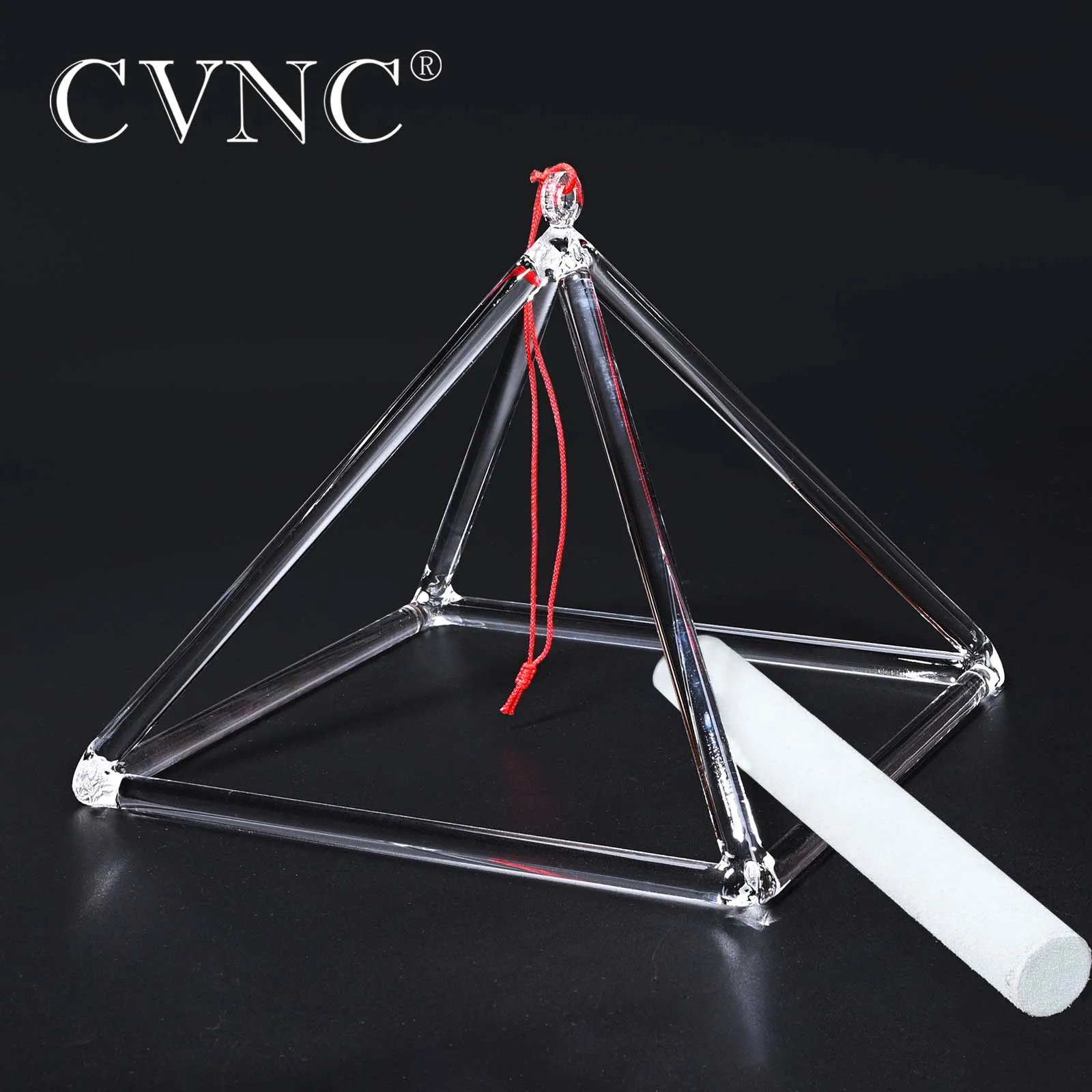 CVNC 6 Inch Clear Quartz Crystal Singing Pyramid for Yoga Meditation Sound Healing Instruments Tower with Free Mallet