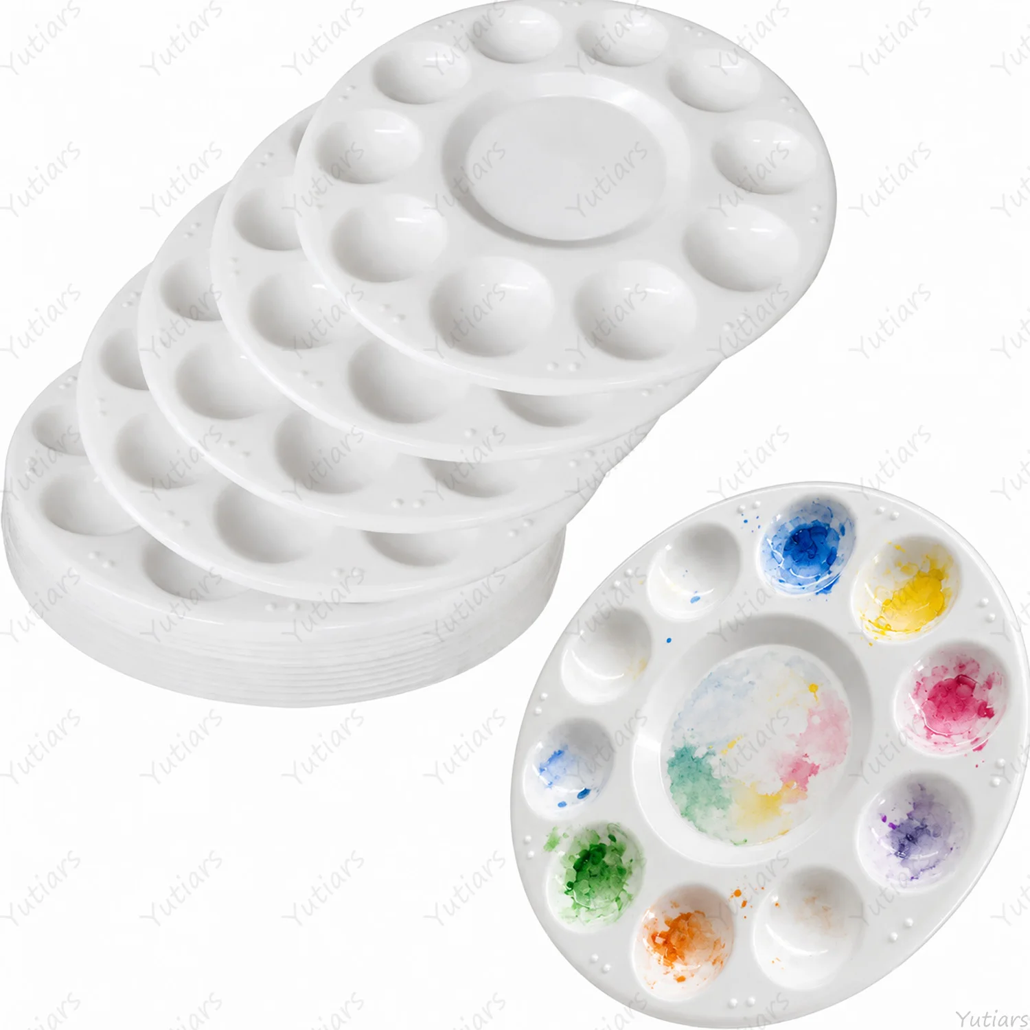 5/10/15PCS Round Plastic Paint Palette 10-Well Mixing Trays Reusable Lightweight Art Palettes for Watercolor Acrylic Gouache DIY