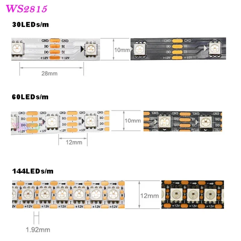 Imagem -02 - Smart Magic Rgb Led Strip Light Fita Endereçável Ws2812b Ws2815 Sk9822 ic 30 60 144 Pixels m Ws2812 Ip30 67 5v 12v 5050