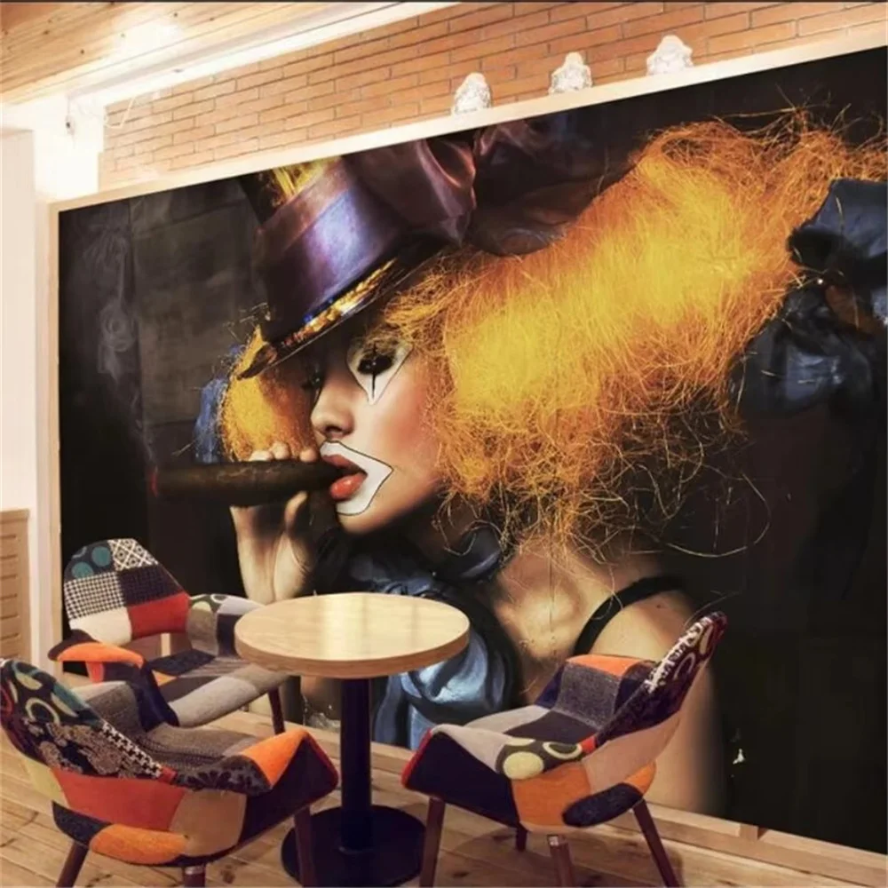 

Custom wallpaper 3d mural sexy beauty hotel bar night shop KTV box working restaurant background wall retro clown girl wallpaper