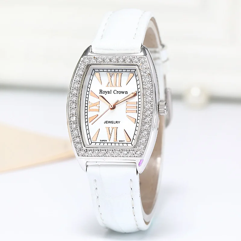 RoyalCrownWomen's Watch Simple TemperamentinsWind Genuine Goods Belt Women's Watch Small Square Plate Fashion Watch3635