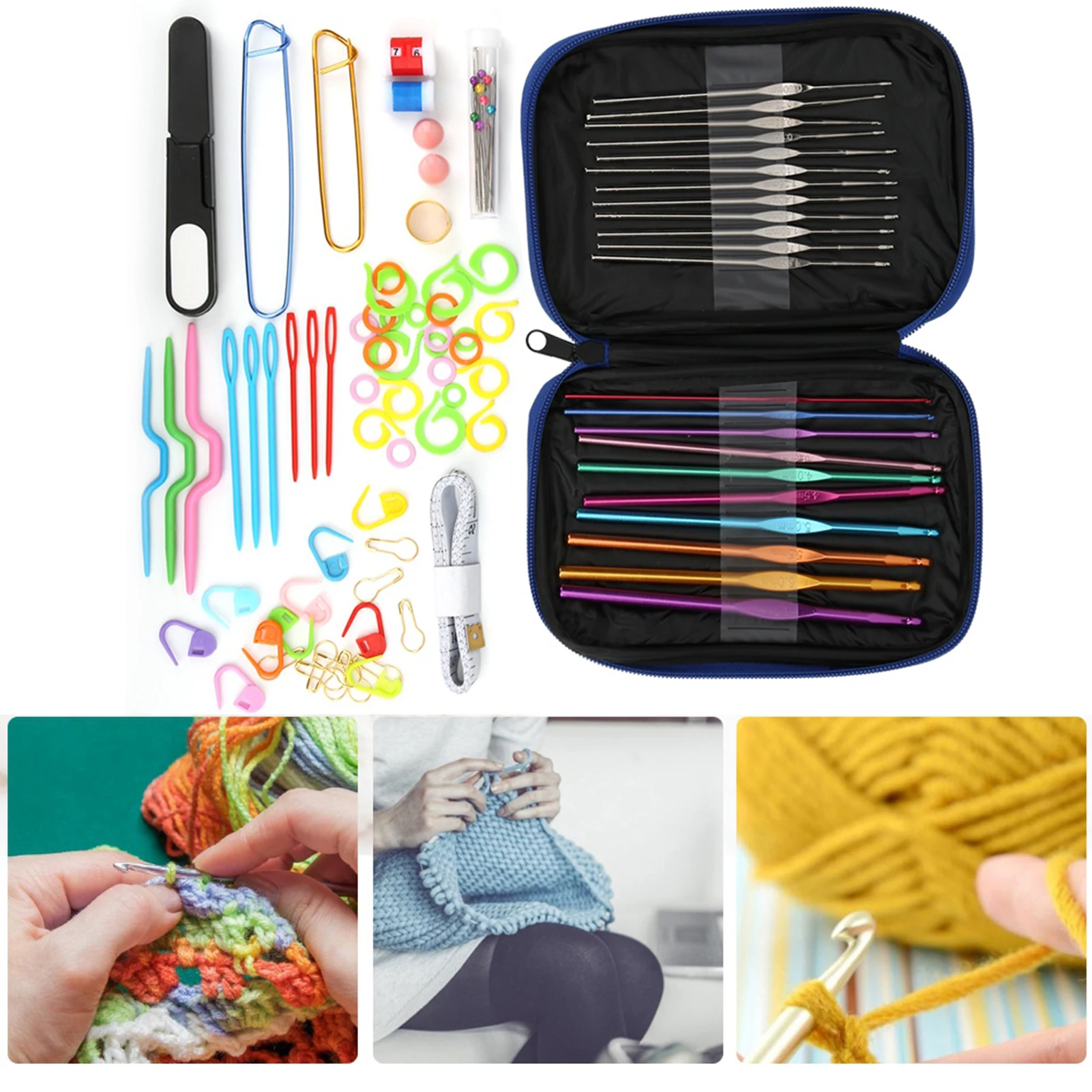 

100PCS Crochet Hooks Set TPR Handle Knitting Needles DIY Craft Sewing Tools