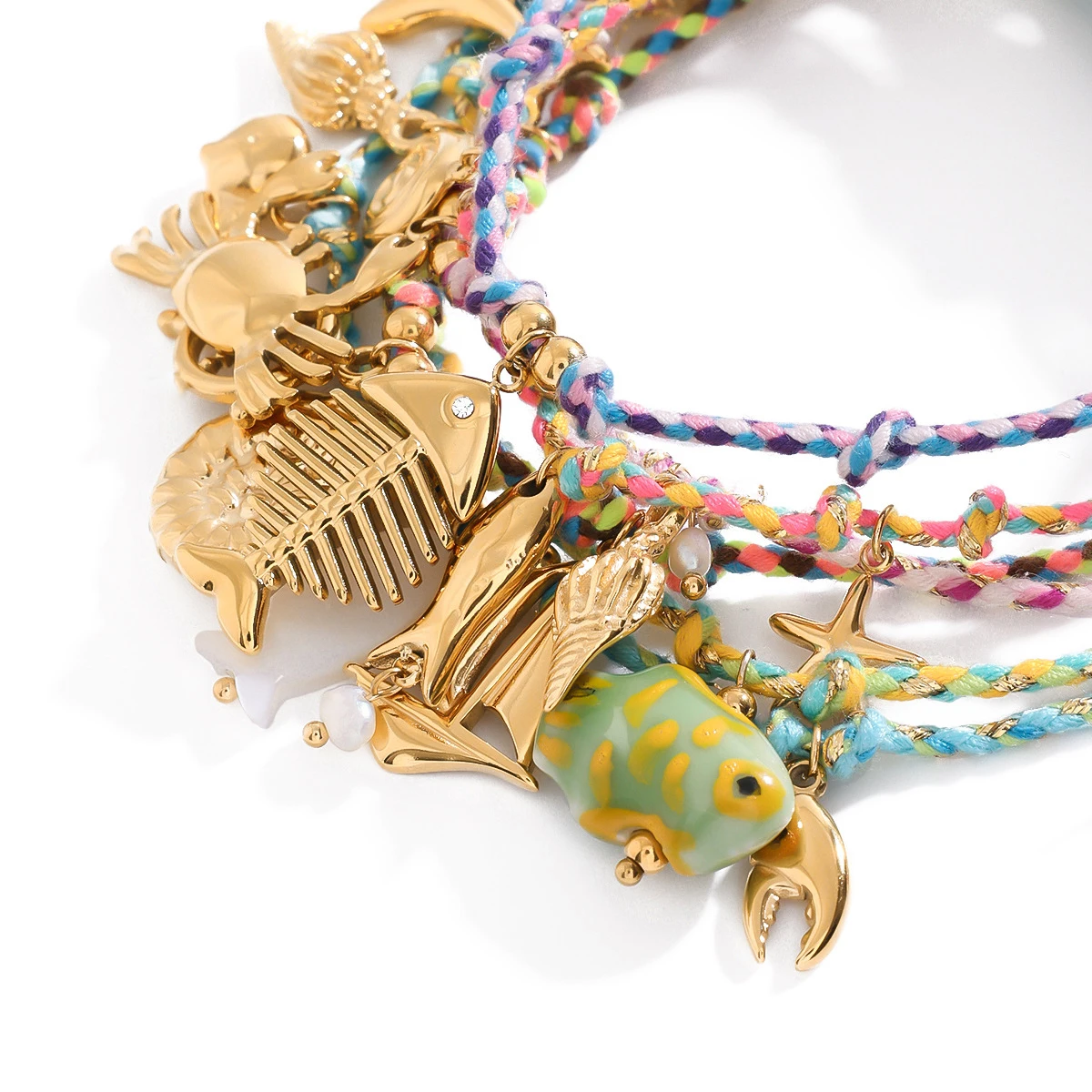 Bohemia Holiday Stainless Steel Shell Natural Stone Pendant Colorful Rope Necklace Bracelet Summer Styles Charm Jewelry