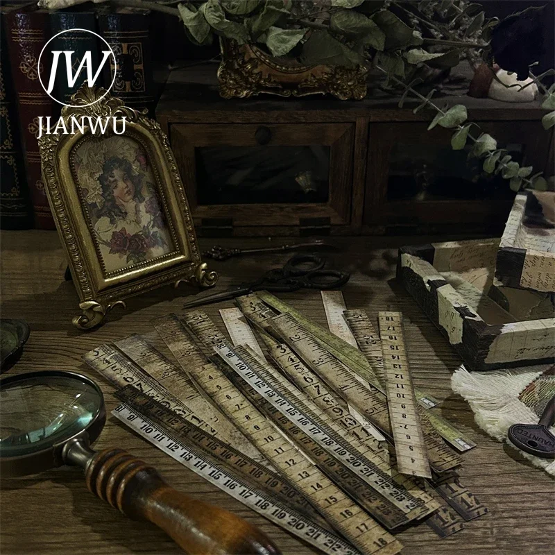 JIANWU Vintage Mottled เก่าไม้บรรทัด Fragment ภูมิทัศน์ Collage Decor สมุดภาพวัสดุกระดาษสร้างสรรค์ DIY ขยะวารสารเครื่องเขียน