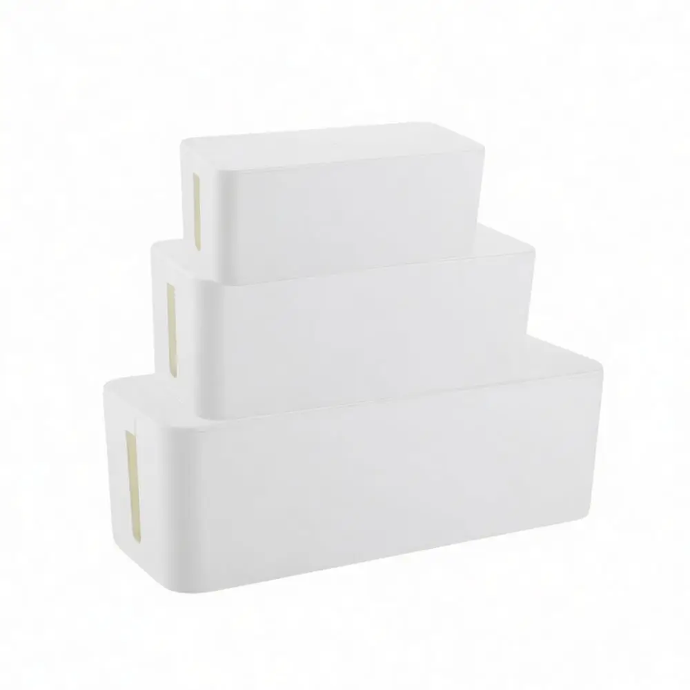 Cable Management Box With Wooden Lid Desktop Cord Organizer Storage Container For Power Strip Desk Wire Hider Concealer