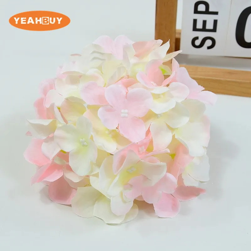 50 Stück 14 cm 16-farbige künstliche Hortensienblütenköpfe aus Seide für DIY Hochzeitswandsträuße, Party, Markt, Garten, Blumendekoration – Detail 7
