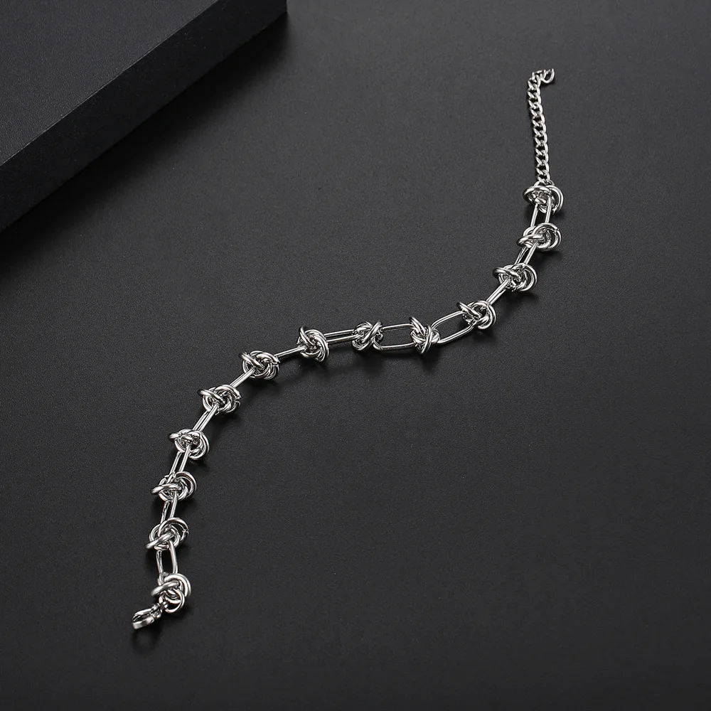 Fashion Stainless Steel Knotted Chain Bracelet Statement Jewelry for Women Men Hip Hop Twisted Link Bracelets Length Customized