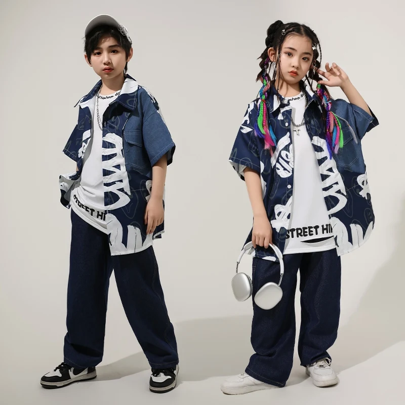 

Children Jazz Dance Clothes K-Pop Stage Outfit Hip Hop Street Dance Wear Urban Kids Wear Catwalk Show Costume Shirt Jeans VDL237