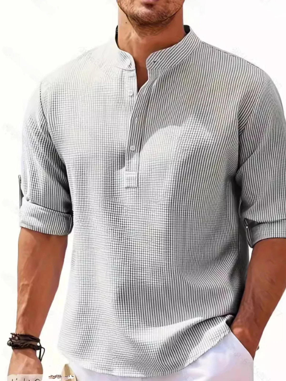 

Повседневная мужская рубашка Long Sve с воротником-стойкой, большой размер, осень 202, дышащий полиэстер, свободная открытая карта...