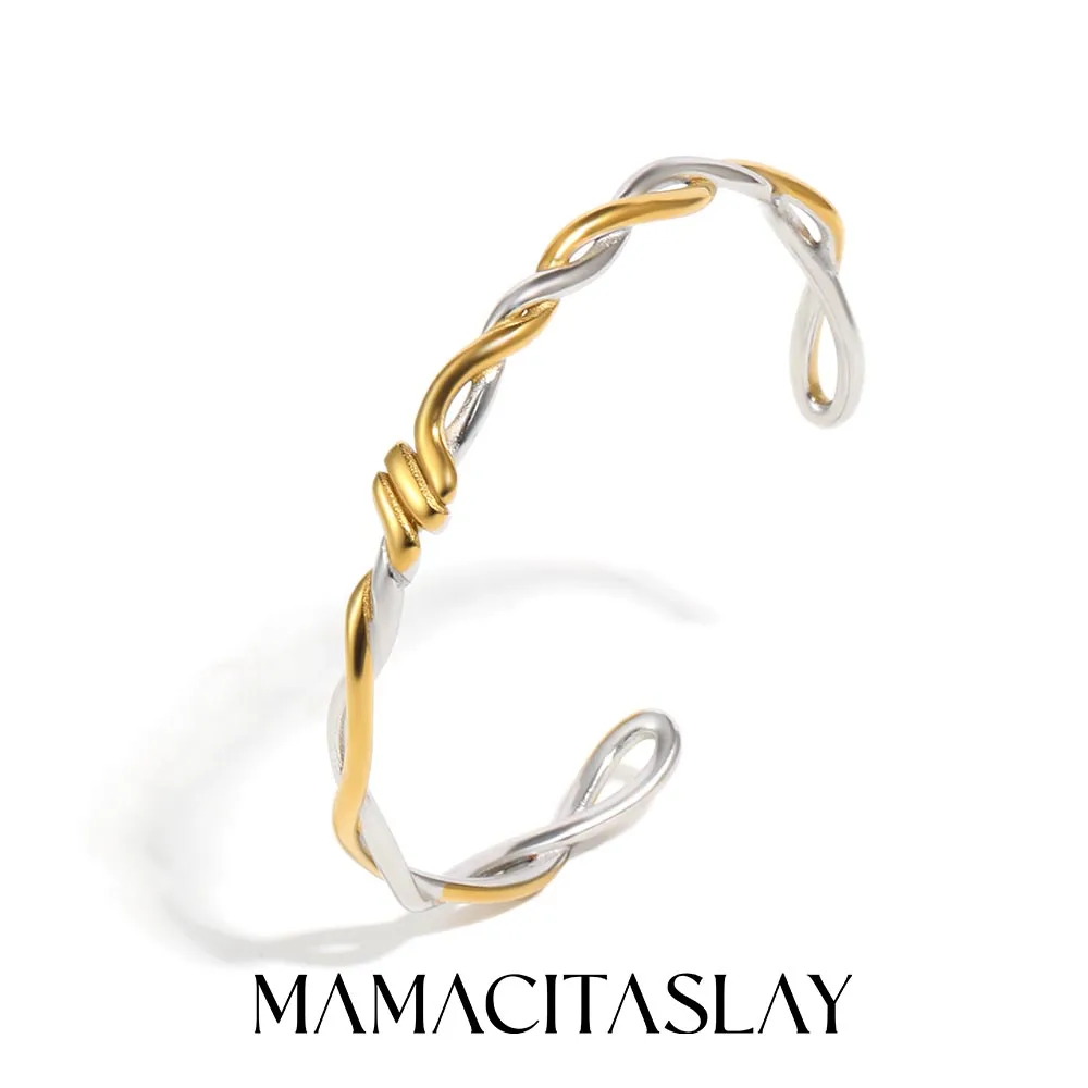 MamacitaSlay 316L Edelstahl Mehrfarbiges Gewickeltes Manschettenarmband 18K Vergoldet Wasserdichter Handgelenkschmuck Kreatives Armband
