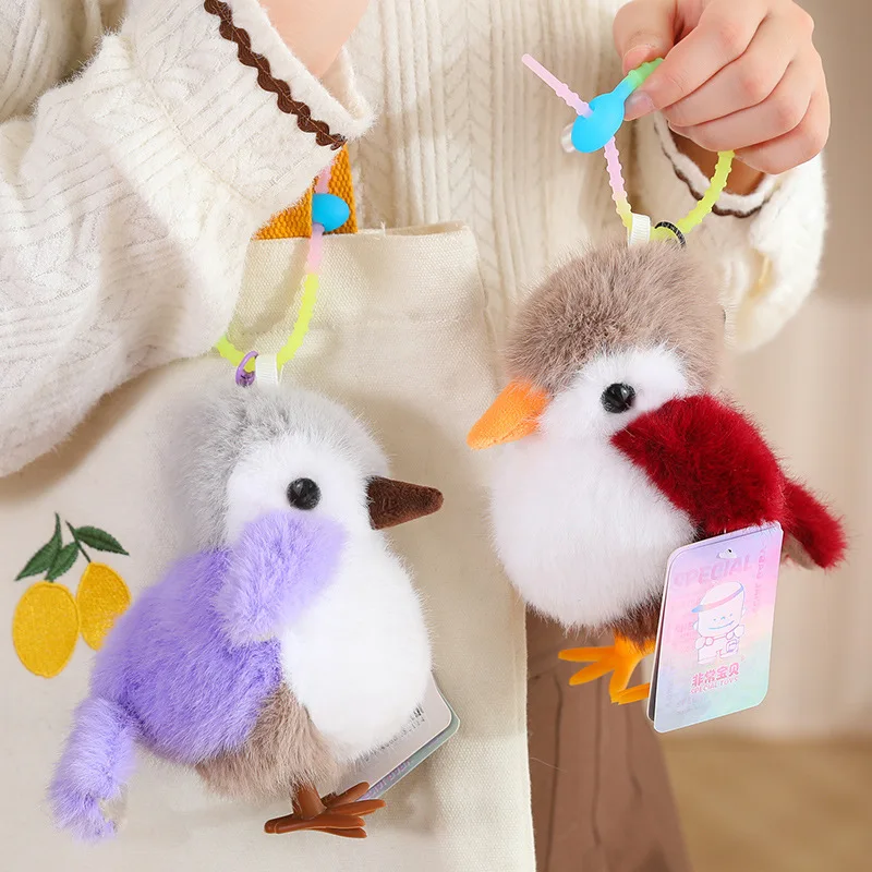 Llaveros de peluche de pájaros de dibujos animados para niñas, llaveros de peluche de imitación, bolsa de coche, mochila