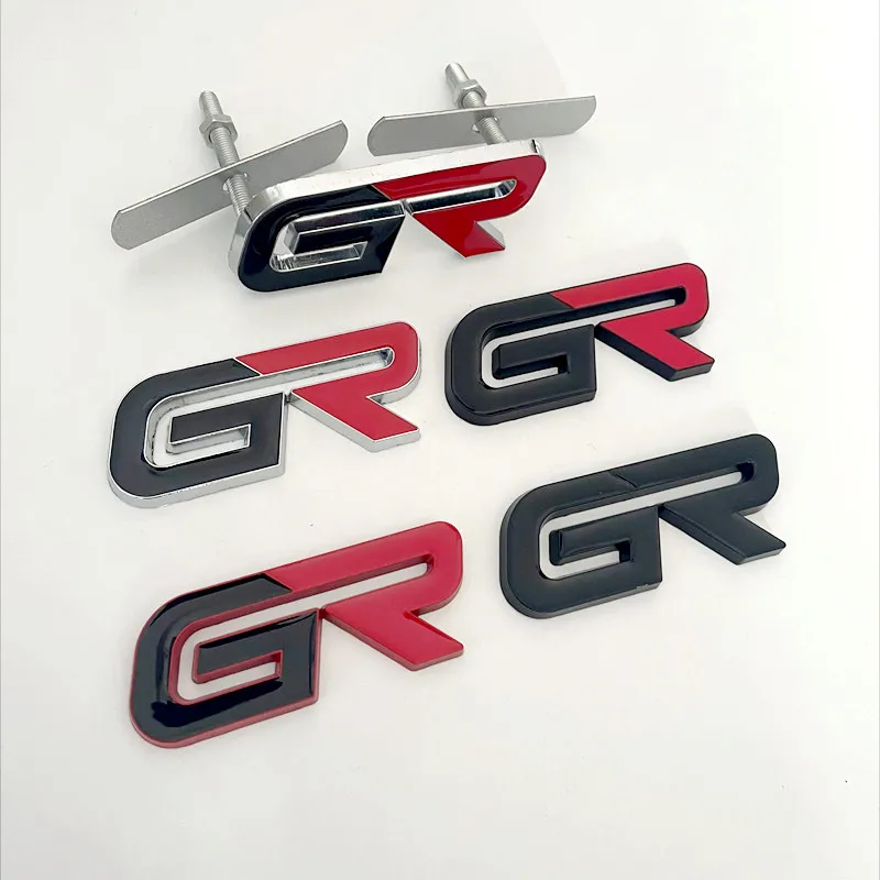 3D Metal Black Red Logo GR Emblem Letters Car Front Grill Badge For Toyota Hilux CHR Corolla Yaris GR Sticker Accessories view 2
