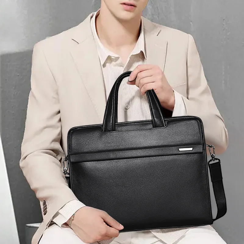 Men's Genuine Leather Messenger Luxury Men Handbag Cowhide Laptop Bag 14inch Business Briefcase Gift Custom Order Brief Case