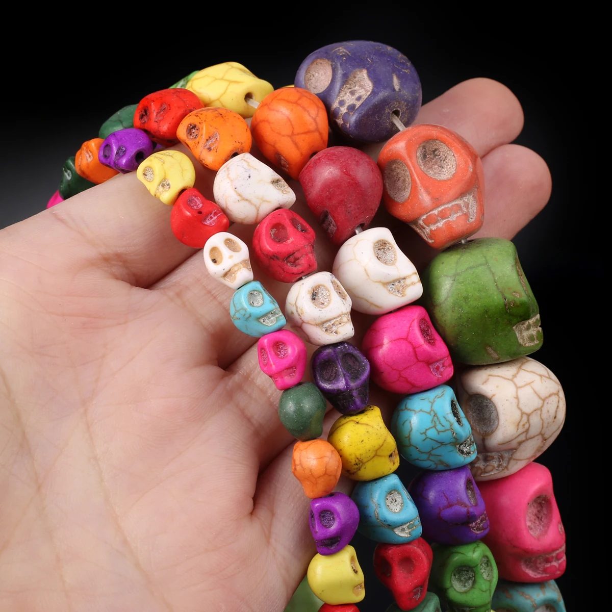 Mixcolor Carved Skull Turquoise Beads Natural Stone Howlite Semi-finished Loose Beads for Jewelry Making DIY Bracelet Earrings