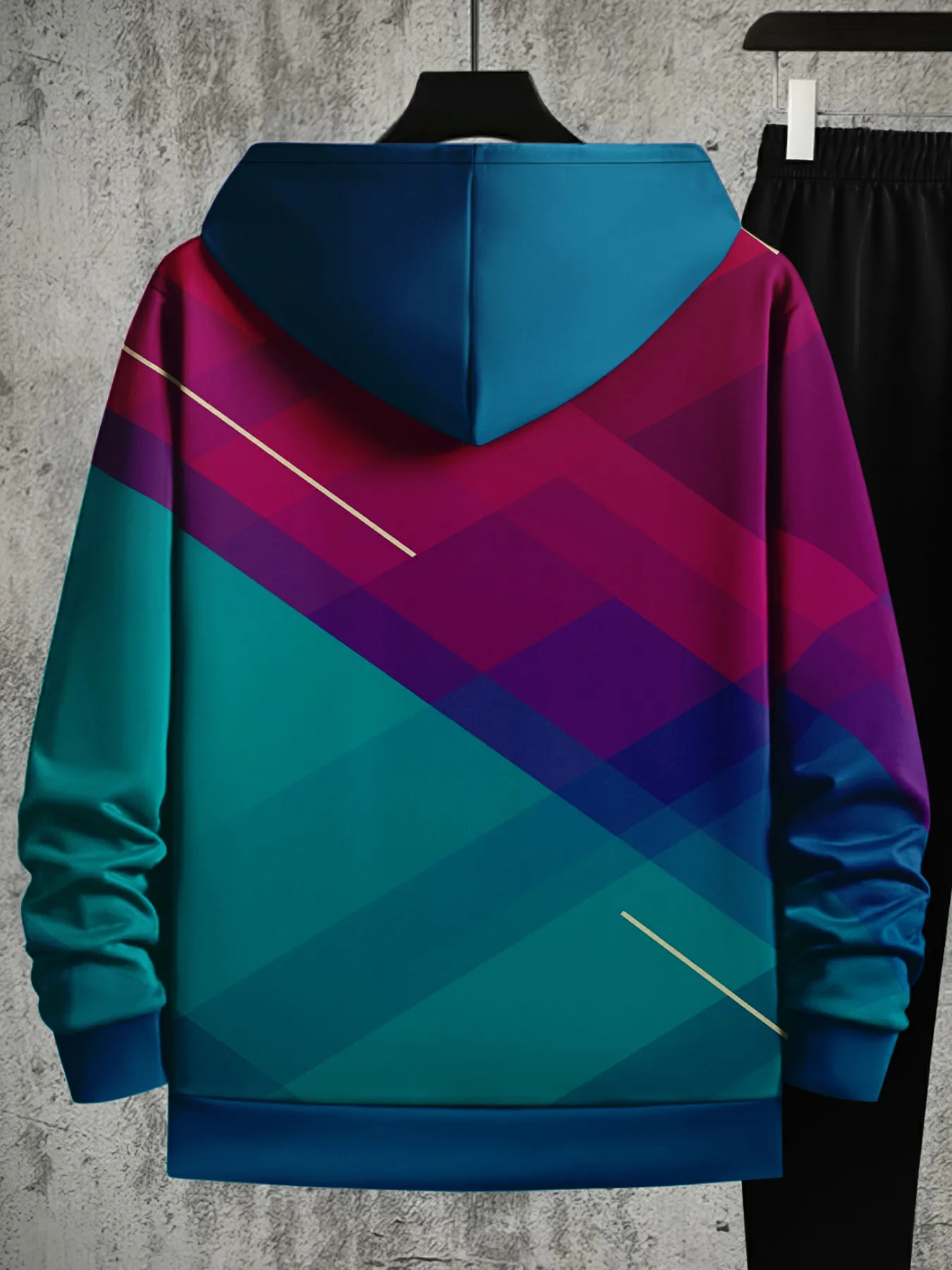 طقم بدلة رياضية بطباعة ثلاثية الأبعاد للرجال سويت شيرت بقلنسوة كاجوال فضفاض من الصوف الدافئ