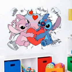 Cute Stitch Disney Wall Stickers Cartoon 3D Broken Sticker Children Room Decoration Kawaii Wall Sticker Mural Posters Kids Gifts