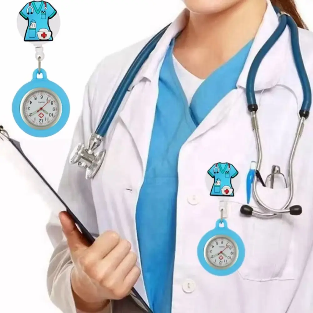 Cartoon FOB Pocket Watches Silicone Retractable Clip Badge Reel Simple Design Fashion Accessories Clip Hang Clock Mens