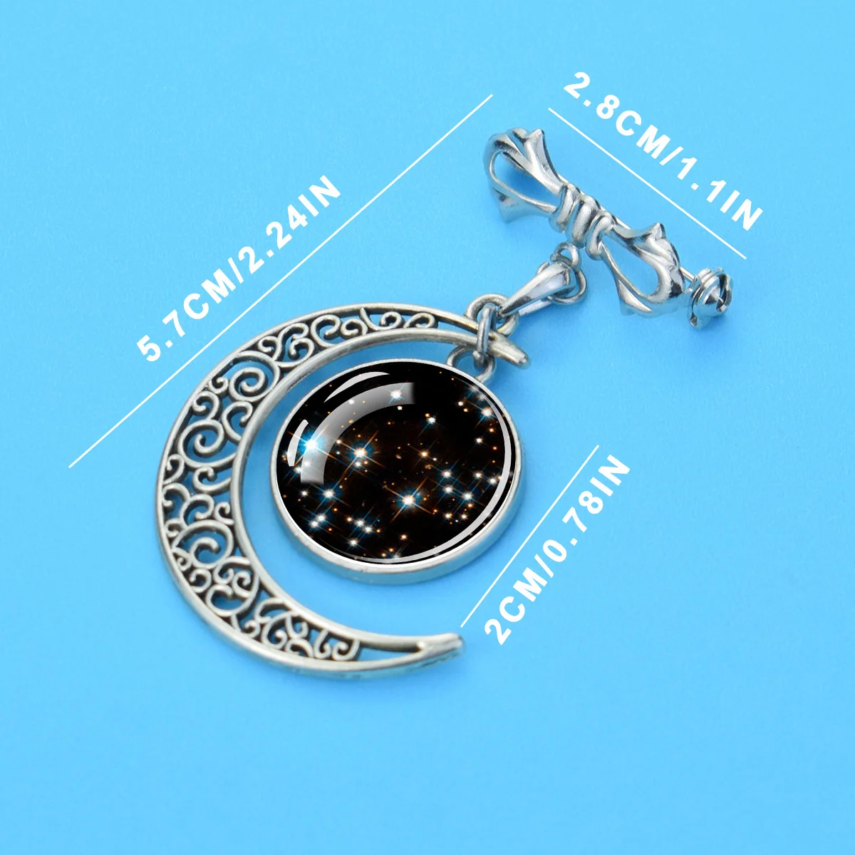 1PC Famous Galaxy Planet Themed Brooch Handmade Crescent Shaped Glass Cabochon Brooch Pendant Jewelry Gift Exquisite Accessories