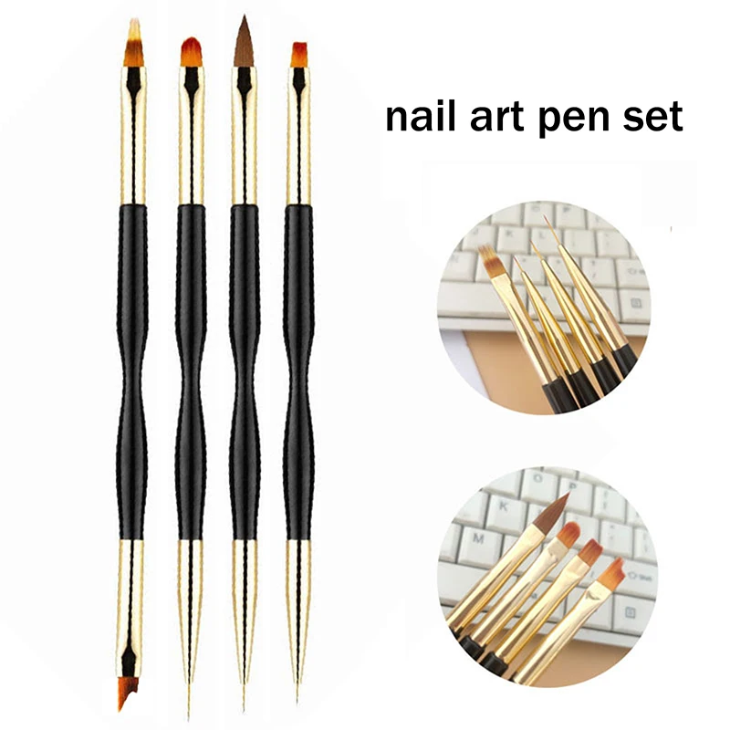 

4Pcs Dual-ended Nail Brush Acrylic Nail Art Brushes Professional Gel Nail Polish Liner Flower Painting Drawing Manicure Tools