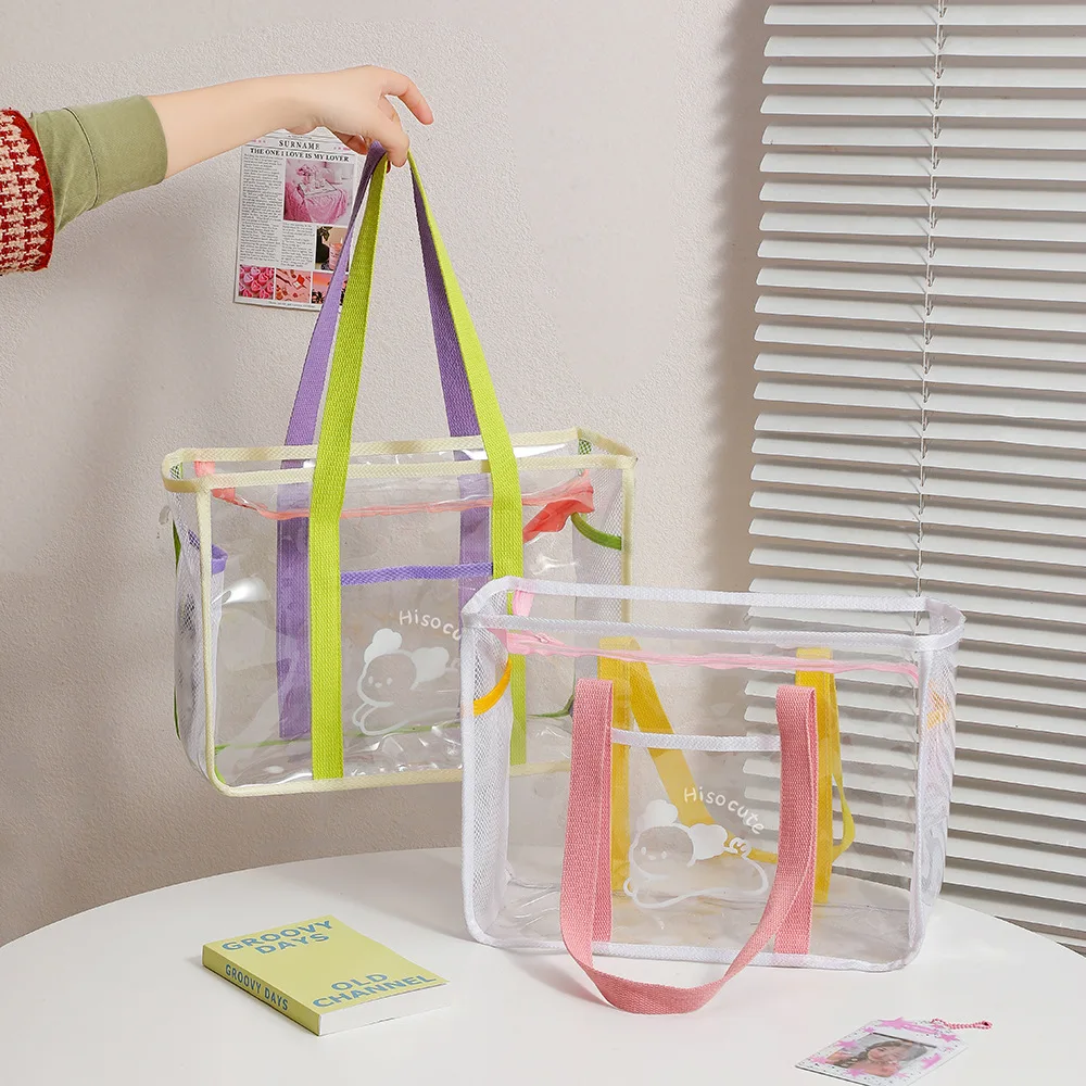 

Новая прозрачная желейная сумка из ПВХ с мультяшным животным принтом, цветная сумка на плечо, большая вместительная пляжная сумка, уличная портативная сумка-тоут