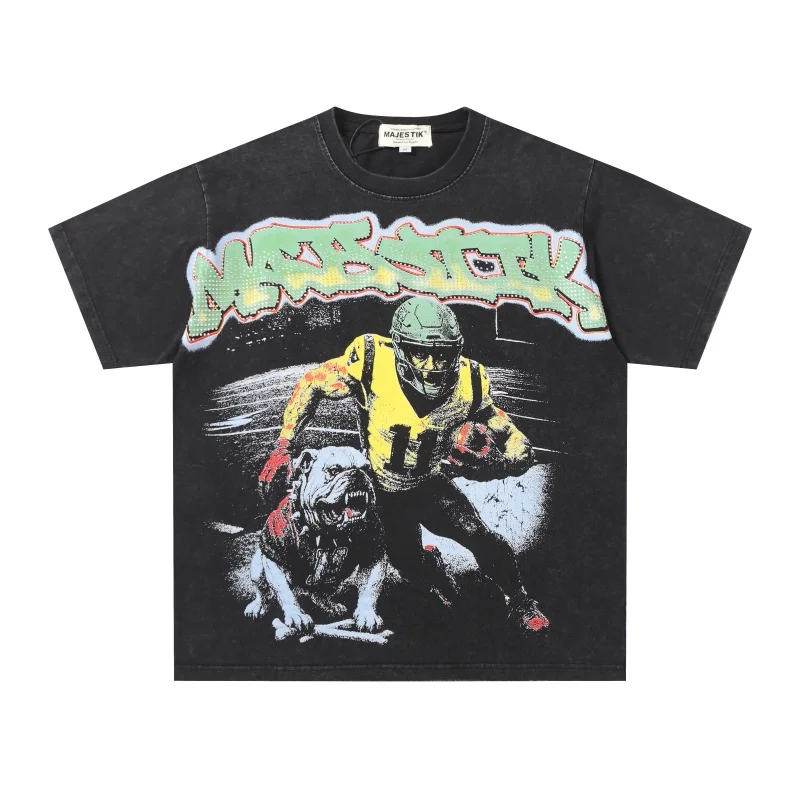 Majestik Summer Hip-Hop Cotton Fashion Distressed Print Crew Neck T-Shirt